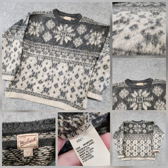 VTG Woolrich Womens Wool Knit Nordic Snowflake Pullover Crewneck Sweater USA - Picture 1 of 12